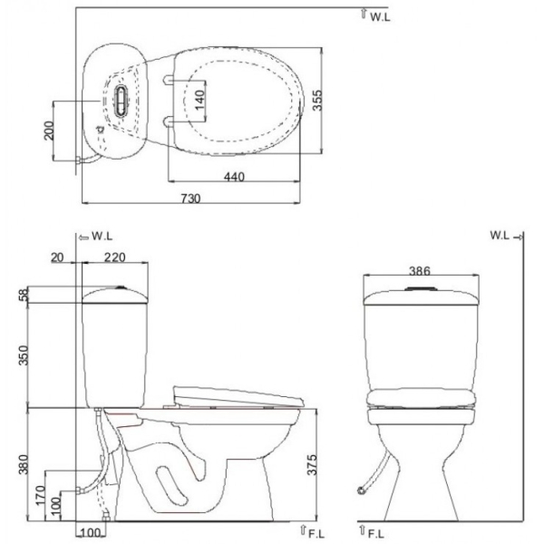 Bàn Cầu INAX C-306VPTN 2 Khối Nắp Êm Thoát Ngang