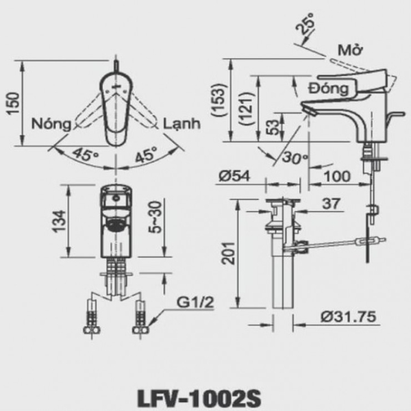Vòi Chậu Lavabo Inax LFV-1002S Nóng Lạnh