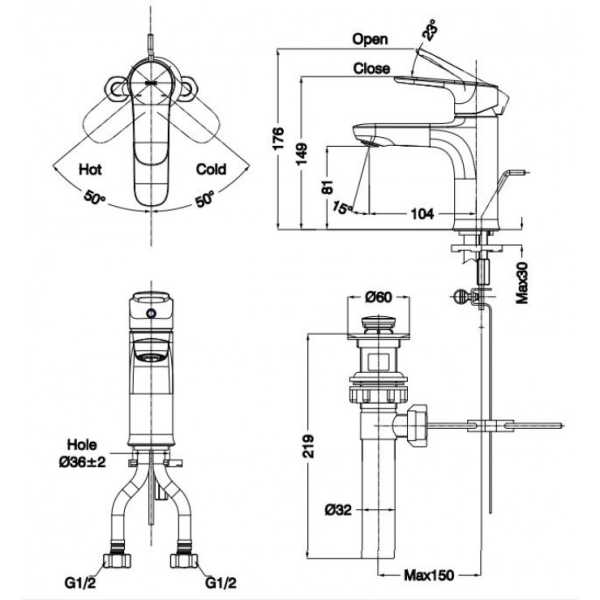 Vòi Chậu Lavabo Inax LFV-1402S Nóng Lạnh kèm Trụ Xả Ty