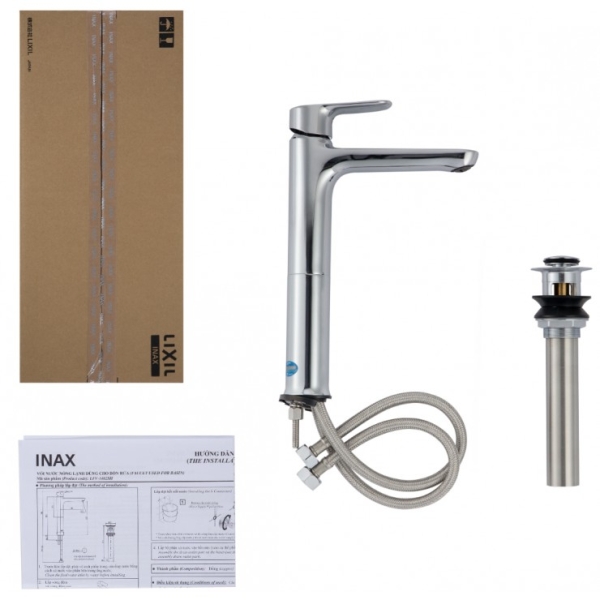 Vòi Lavabo Inax LFV-1402SH Nóng Lạnh Thân Cao Kèm Trụ Xả Nhấn