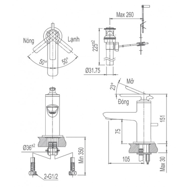 Vòi Chậu Rửa Inax LFV-4102S Nóng Lạnh Lavabo